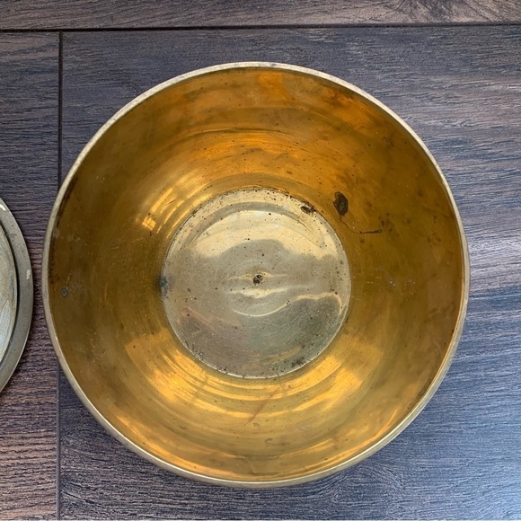 Vintage Etched Brass Enamel Chevron Dish with Lid - Picture 11 of 11